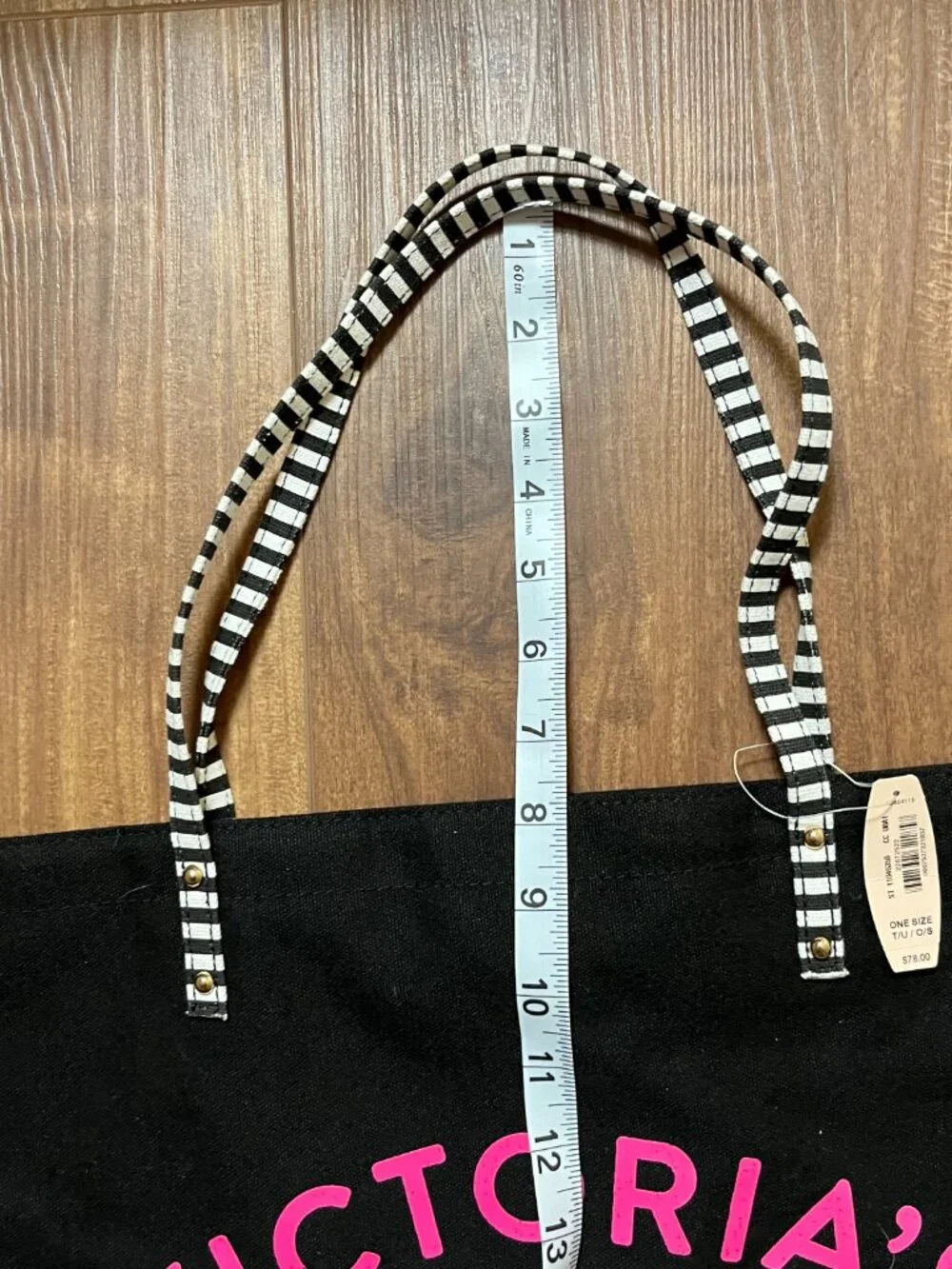 Victoria's Secret Black Canvas Beach summer travel Tote bag striped y2k oversize